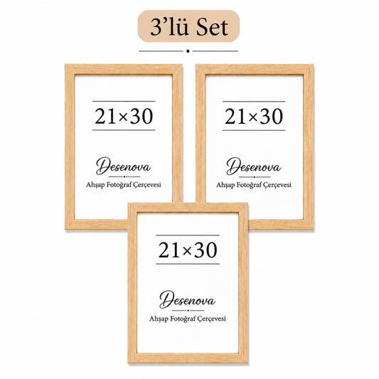 3’lü Set 21x30 cm Ahşap Fotoğraf Çerçevesi Seti