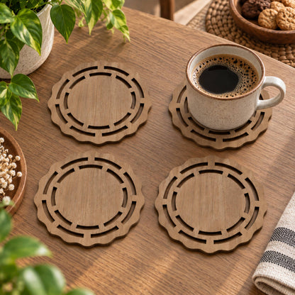 4'lü Ahşap Bardak Altlığı Seti
