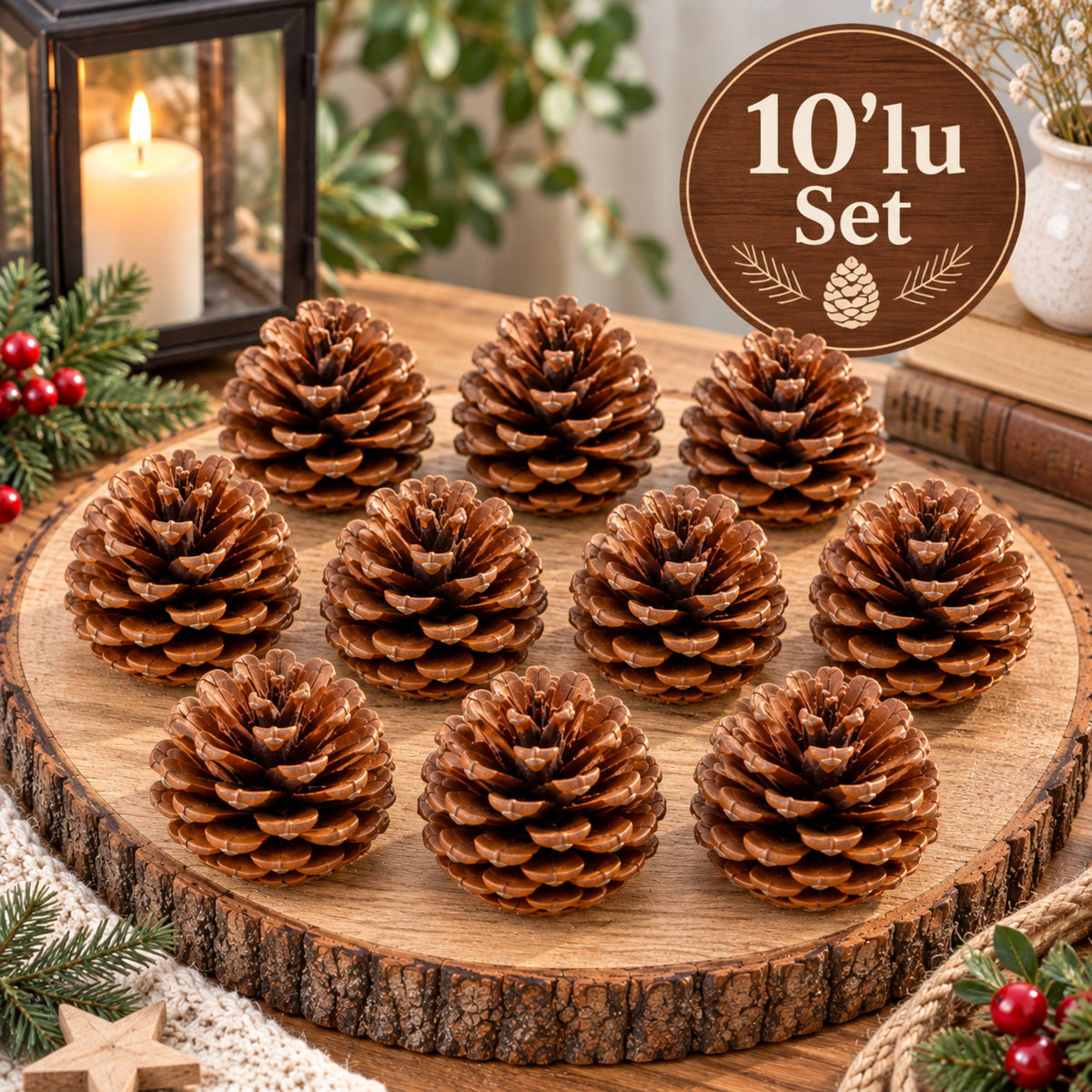 Doğal Çam Kozalağı Dekoru – 10’lu Set