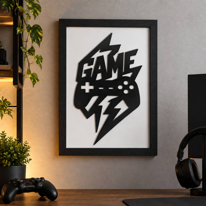 Game Motifli Dekoratif Ahşap Çerçeveli Duvar Dekoru