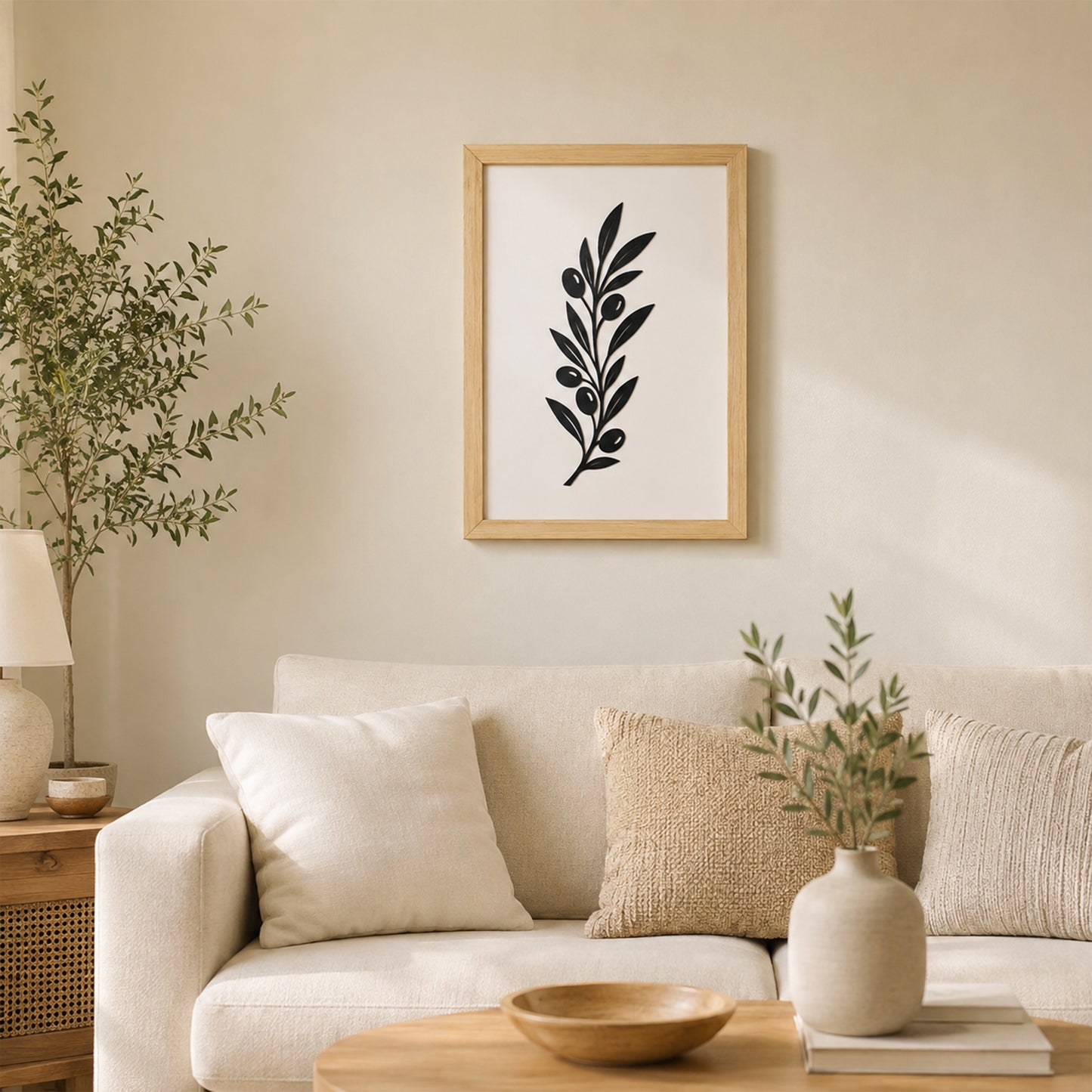 Zeytin Dalı Motifli Siyah MDF Çerçeveli Duvar Dekoru