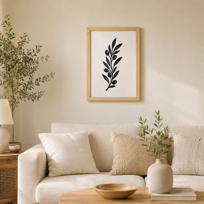Zeytin Dalı Motifli Siyah MDF Çerçeveli Duvar Dekoru