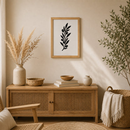 Zeytin Dalı Motifli Siyah MDF Çerçeveli Duvar Dekoru
