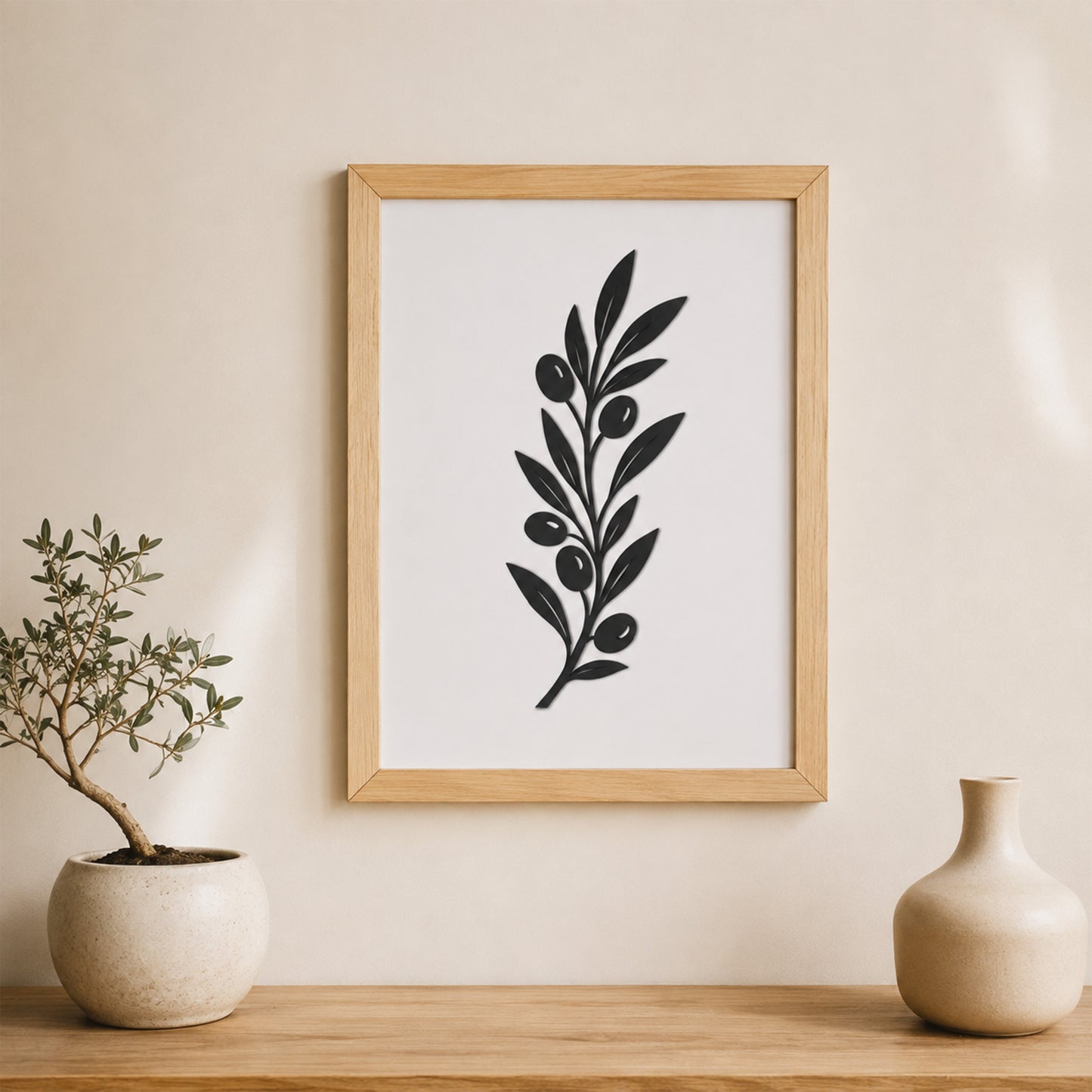 Zeytin Dalı Motifli Siyah MDF Çerçeveli Duvar Dekoru