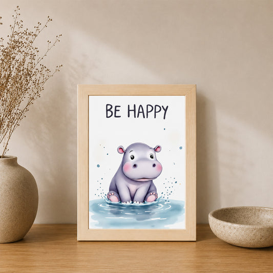Be Happy Sevimli Hipopotam Çocuk Odası Posteri