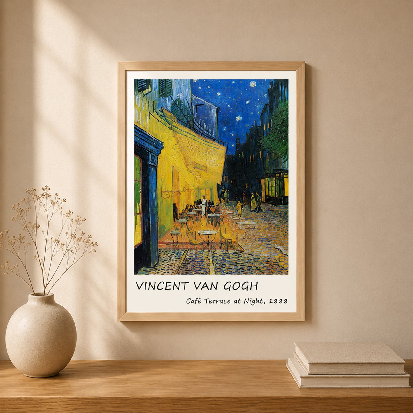 Van Gogh Cafe Terrace at Night Ahşap Çerçeveli Poster Tablo