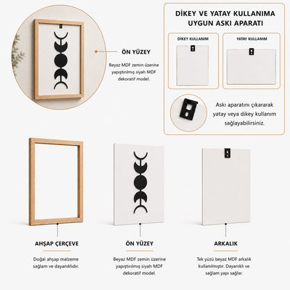 Minimalist Ay Evreleri Lazer Kesim Motifli Ahşap Çerçeve