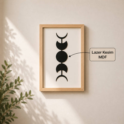 Minimalist Ay Evreleri Lazer Kesim Motifli Ahşap Çerçeve