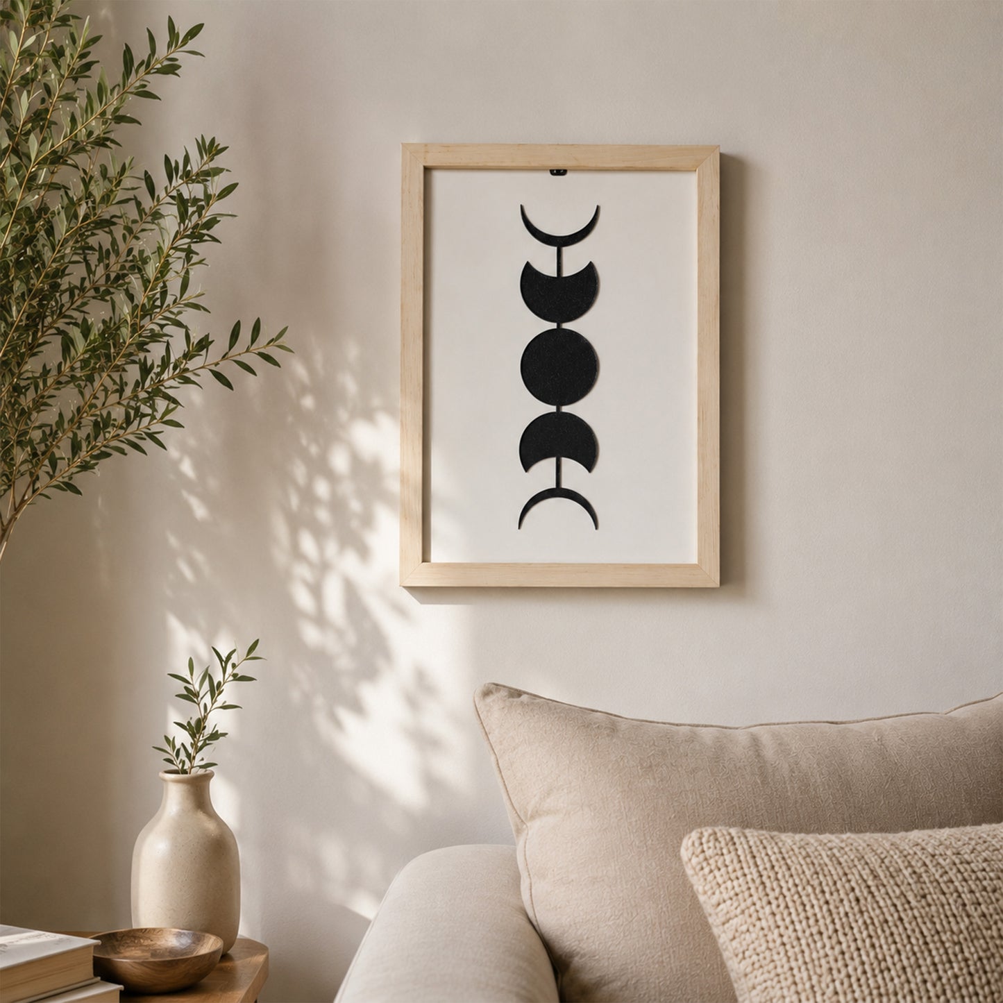 Minimalist Ay Evreleri Lazer Kesim Motifli Ahşap Çerçeve