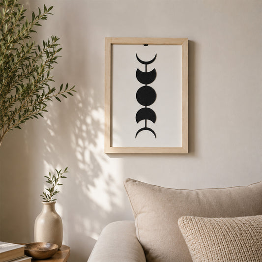 Minimalist Ay Evreleri Lazer Kesim Motifli Ahşap Çerçeve