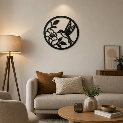Sinek Kuşu ve Çiçek Ahşap Duvar Dekoru
