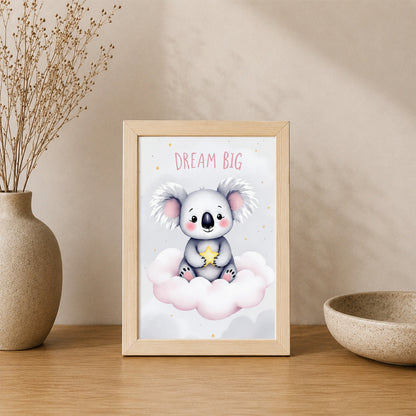 Dream Big Koala Çocuk Odası Poster Tablo | Sevimli Koala Duvar Dekoru