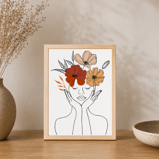 Minimal Çiçek Detaylı Kadın Line Art Poster