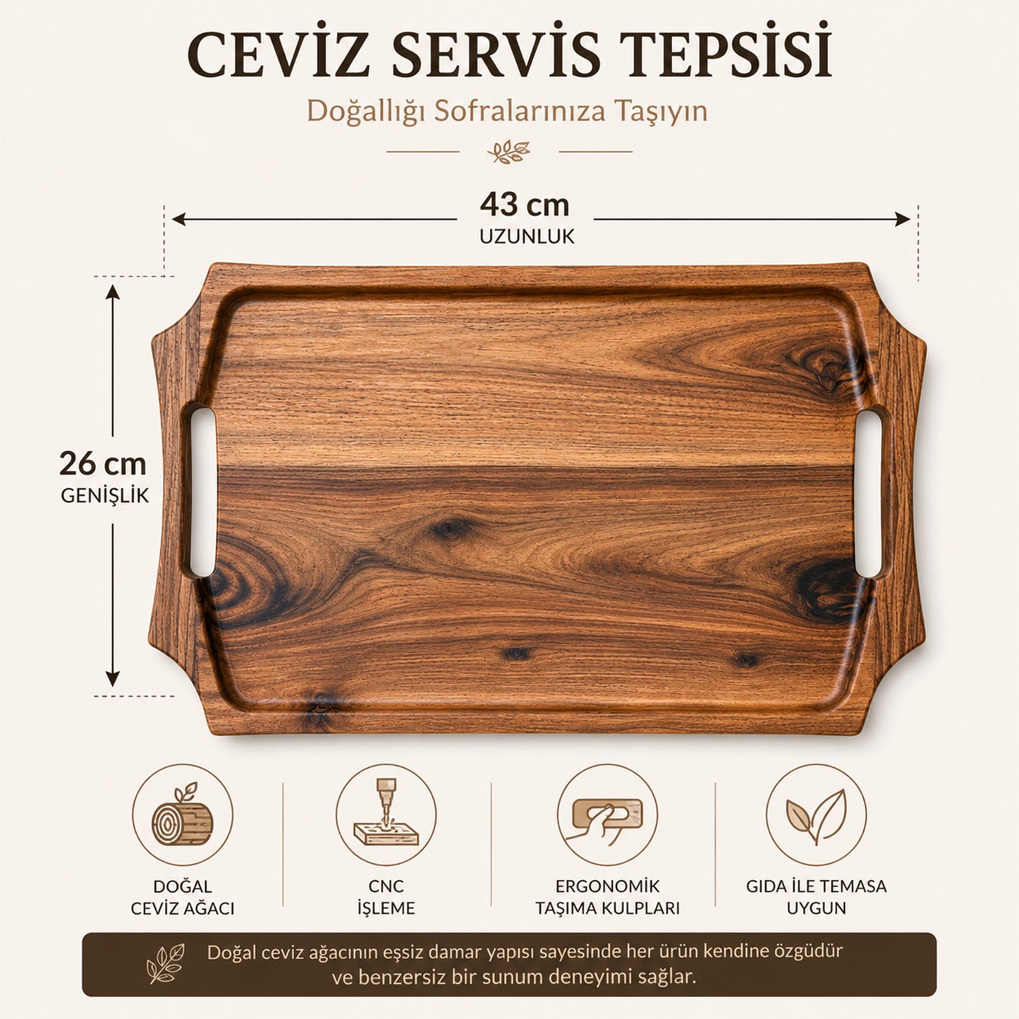 Ceviz Ahşap Servis Tepsisi