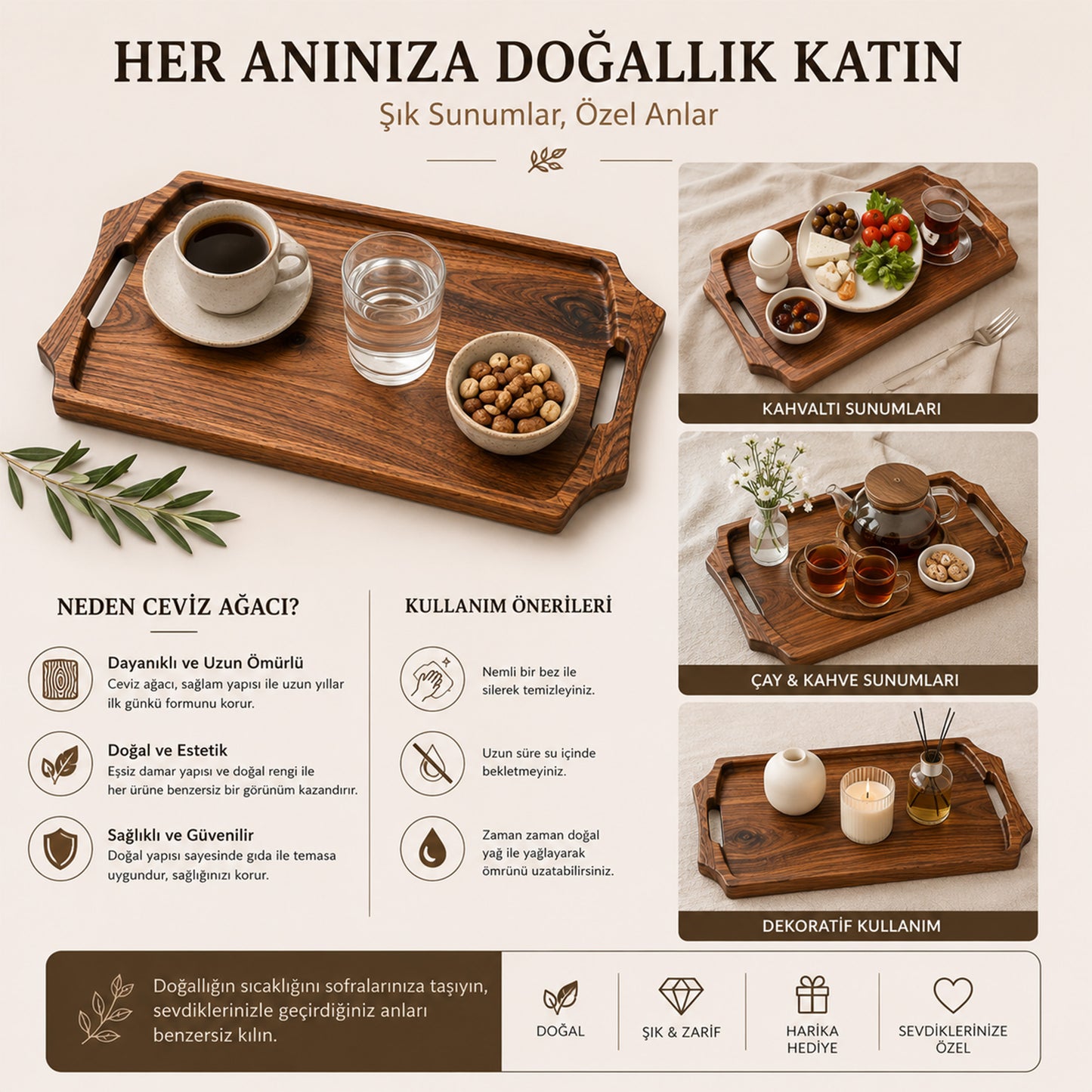 Ceviz Ahşap Servis Tepsisi