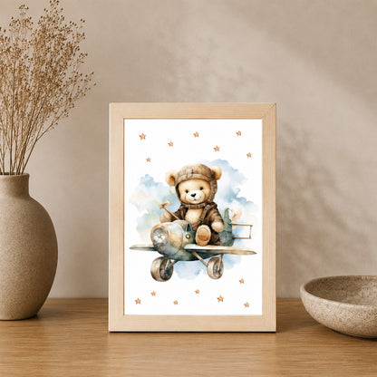 Uçaklı Ayıcık Çerçeveli Çocuk Odası Posteri