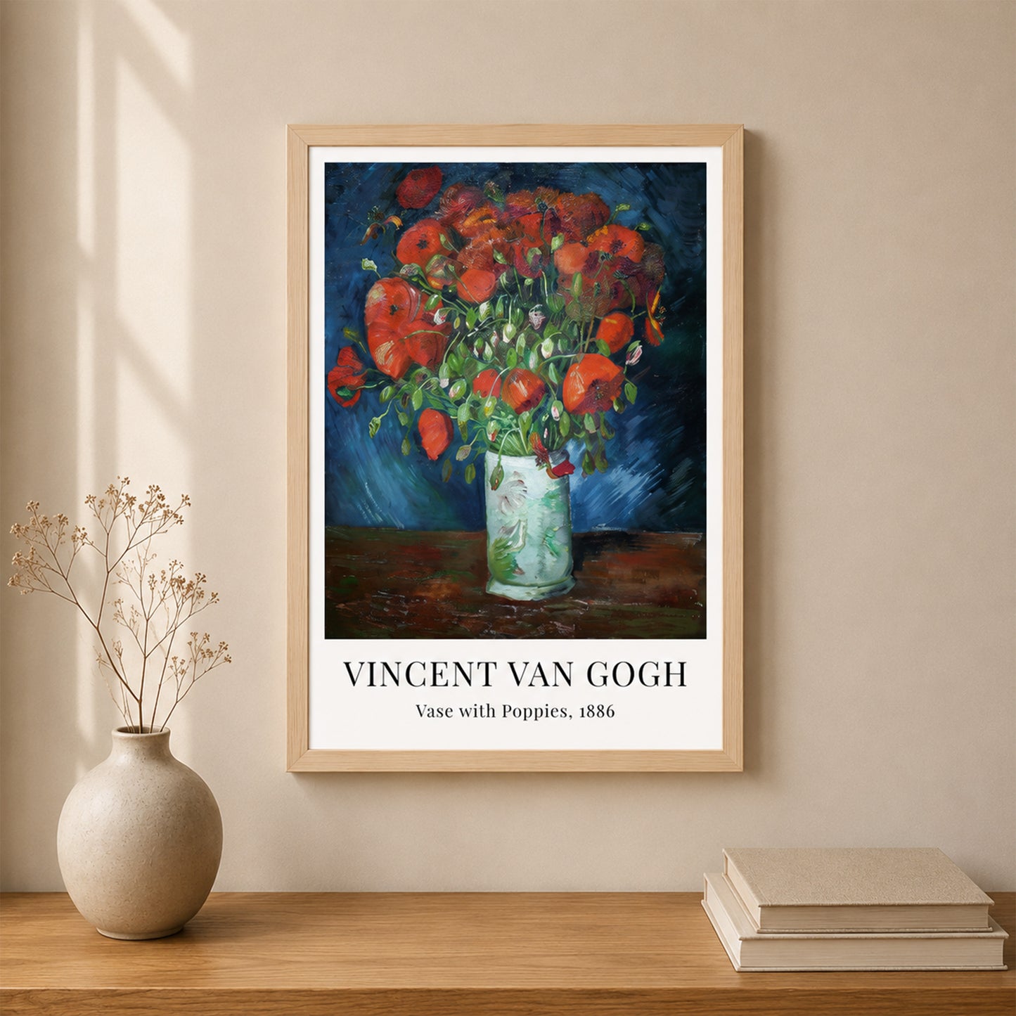 Vincent Van Gogh Vase with Poppies Poster Ahşap Çerçeveli Sanat Tablosu