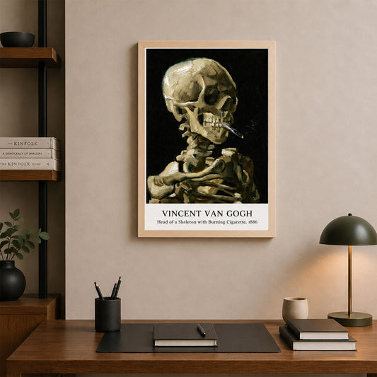 Van Gogh Kuru Kafa Tablosu – Skeleton with Burning Cigarette Çerçeveli Poster