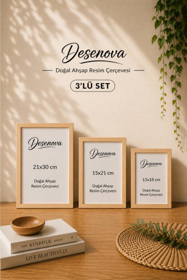 3’lü Doğal Ahşap Resim Çerçevesi Seti | 13x18 - 15x21 - 21x30 cm