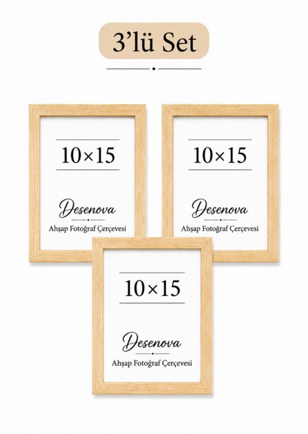 3’lü Set 10x15 cm Ahşap Fotoğraf Çerçevesi Seti