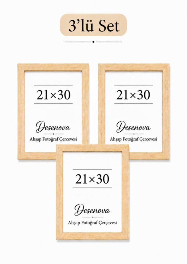 3’lü Set 21x30 cm Ahşap Fotoğraf Çerçevesi Seti