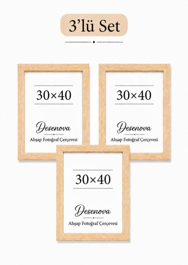 3’lü Set 30x40 cm Ahşap Fotoğraf Çerçevesi Seti