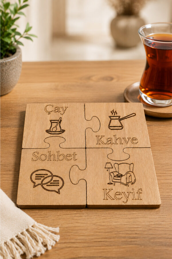 4'lü Puzzle Ahşap Bardak Altlığı Seti