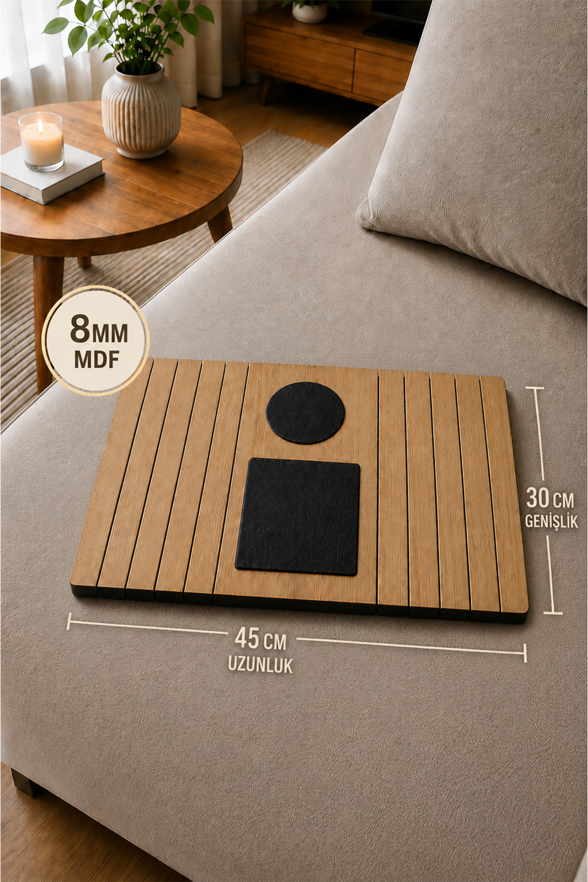 Ahşap Görünümlü Koltuk Kenarı Sehpası – 45 x 30 cm