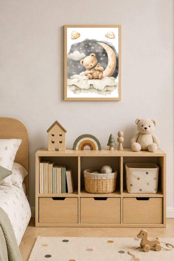 Ayıcık ve Ay Temalı Çocuk Odası Poster Çerçevesi