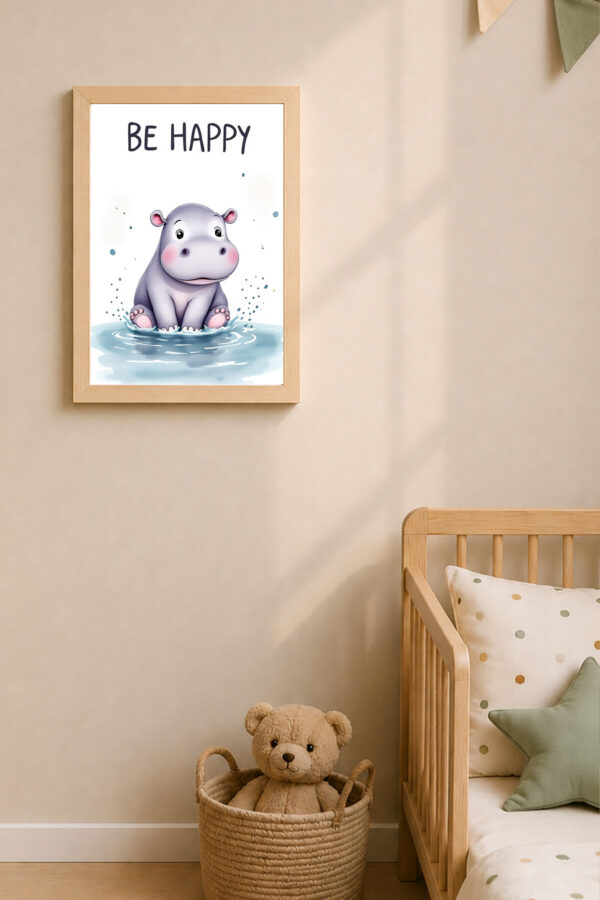 Be Happy Sevimli Hipopotam Çocuk Odası Posteri