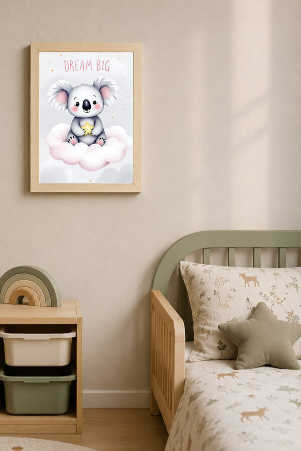 Dream Big Koala Çocuk Odası Poster Tablo | Sevimli Koala Duvar Dekoru