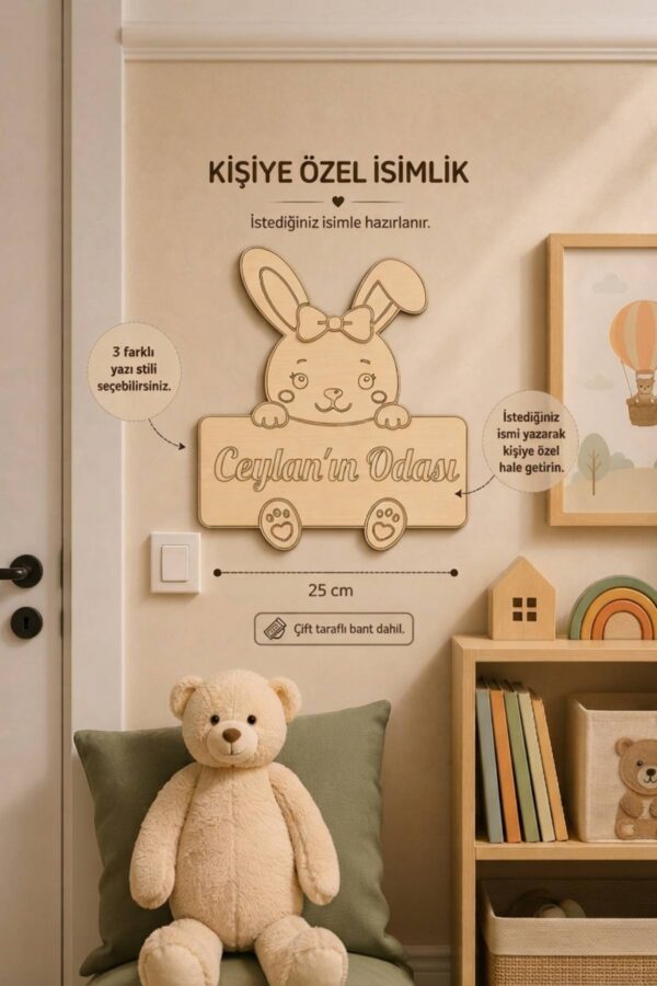 Kişiye Özel Tavşan İsimlik Çocuk Odası Dekorasyonu