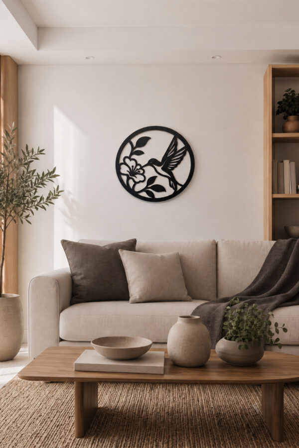 Sinek Kuşu ve Çiçek Ahşap Duvar Dekoru