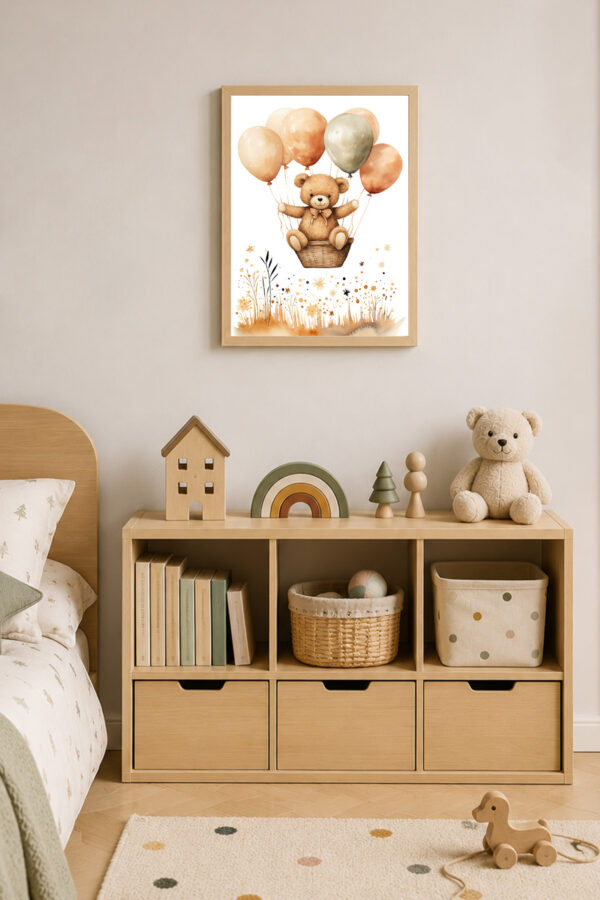 Uçan Balonlu Ayıcık Çocuk Odası Poster Tablo
