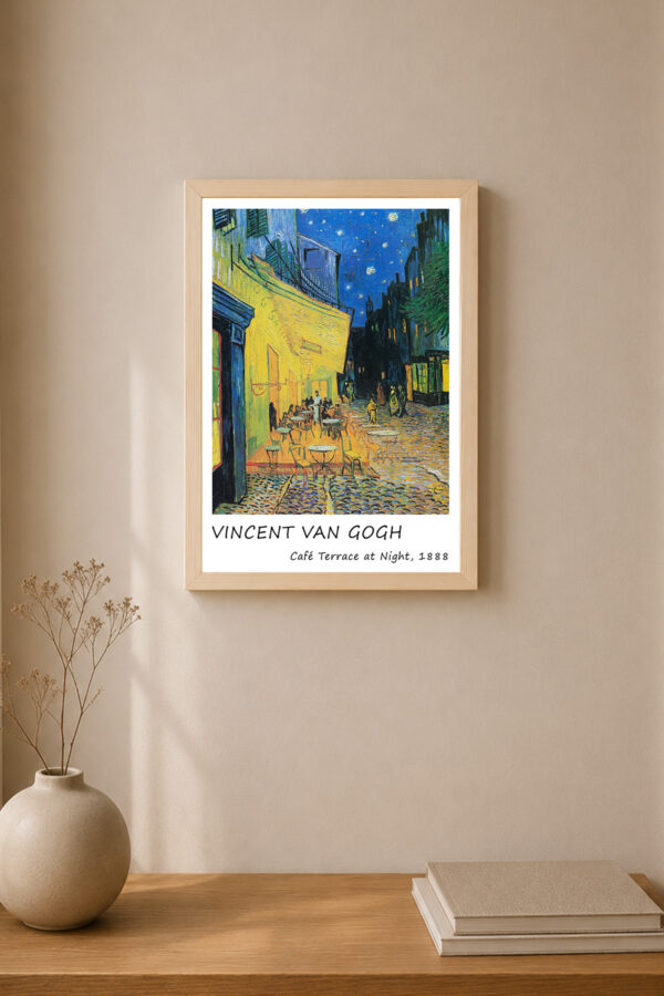 Van Gogh Cafe Terrace at Night Ahşap Çerçeveli Poster Tablo