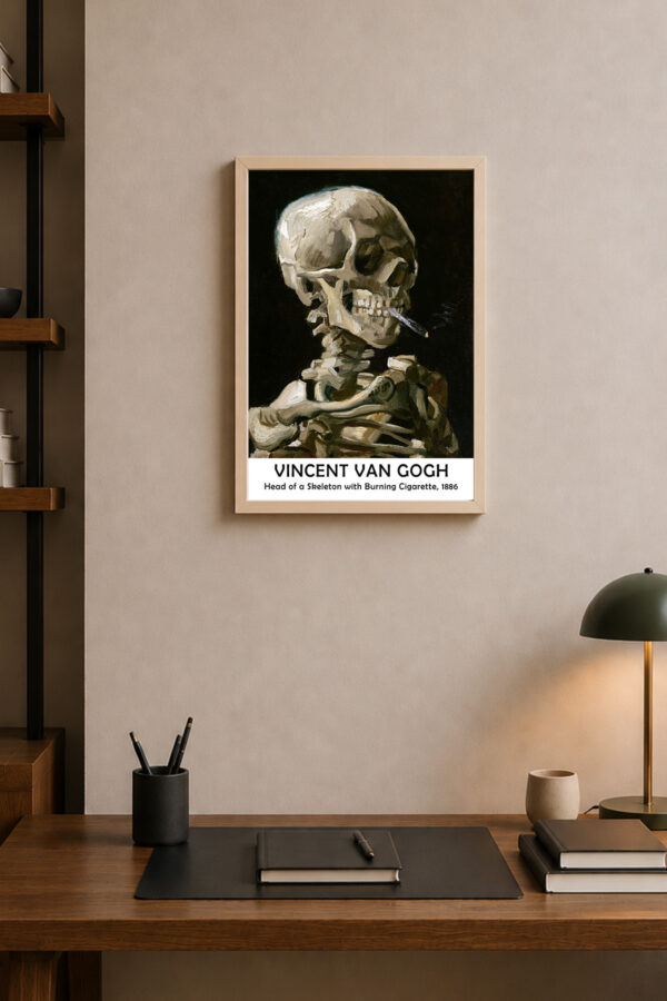 Van Gogh Kuru Kafa Tablosu – Skeleton with Burning Cigarette Çerçeveli Poster