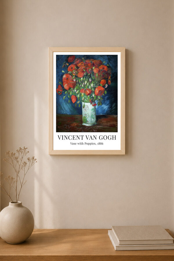 Vincent Van Gogh Vase with Poppies Poster Ahşap Çerçeveli Sanat Tablosu